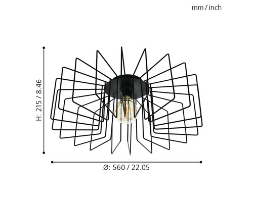 Plafondlamp, 1-lichts, HxØ 21,5x56 cm, Tremedal zwart