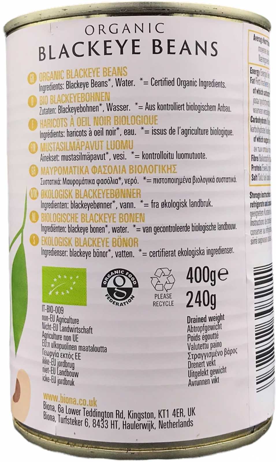 Feijão-fradinho orgânico Biona 400g