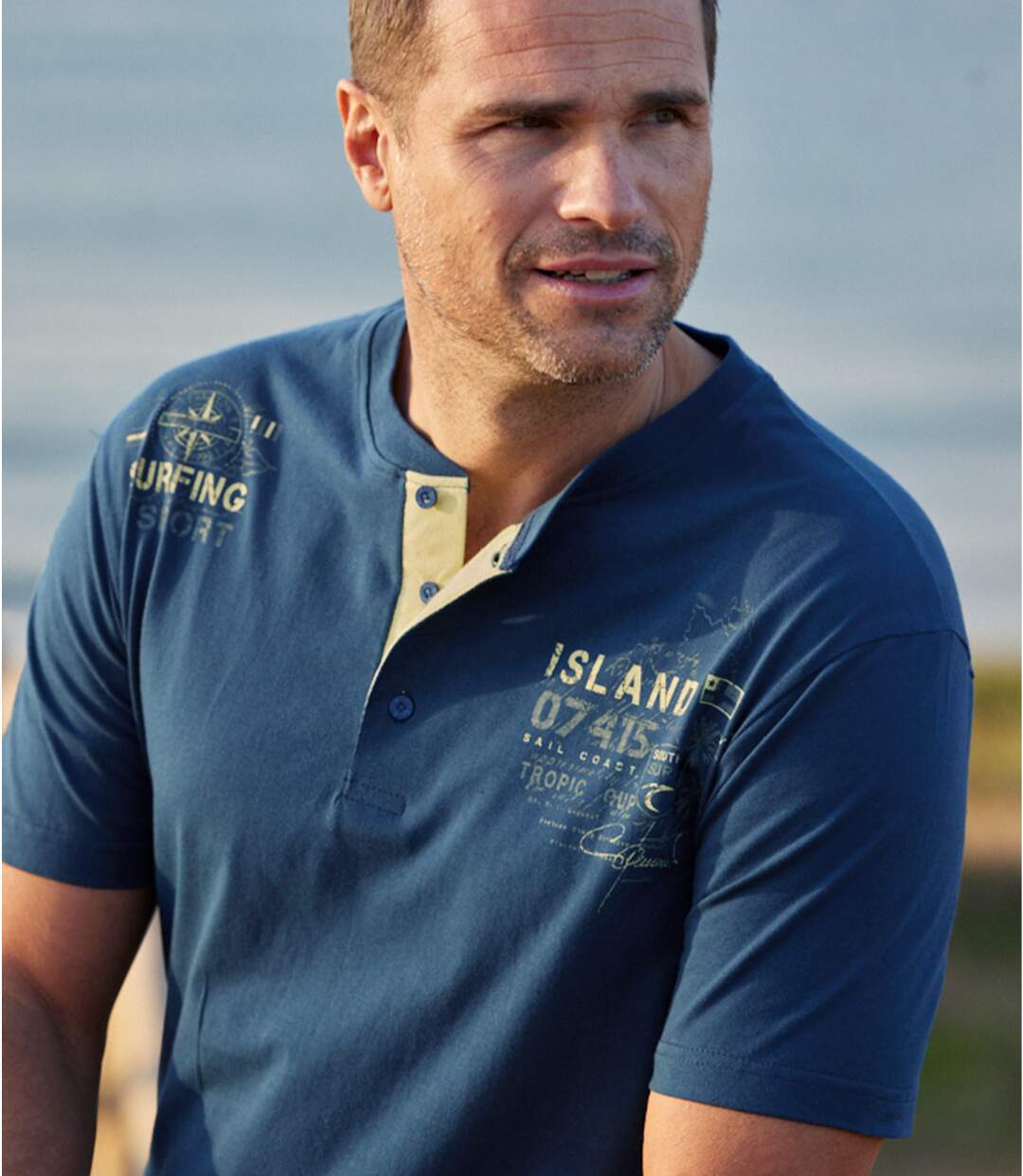 Lot de 2 Tee-Shirts Col Tunisien Sun Island