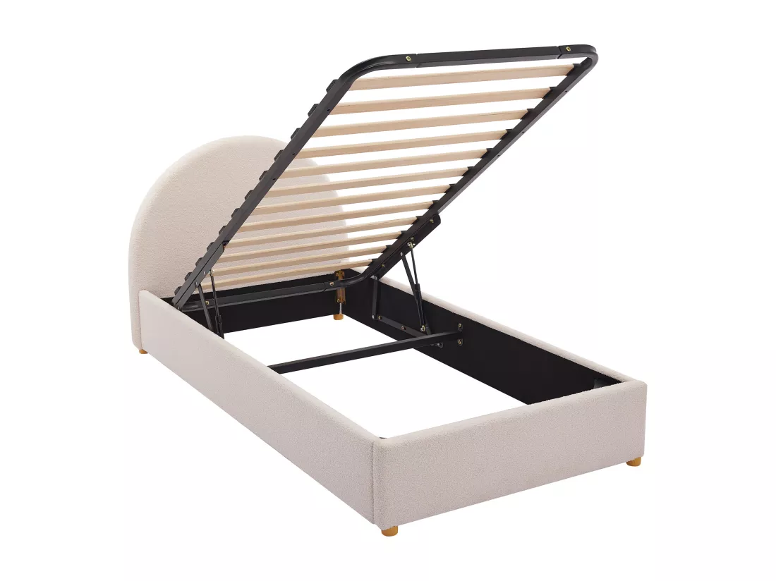 Lit coffre 90 x 190 cm - Tissu bouclette - Crème - LIRIMO