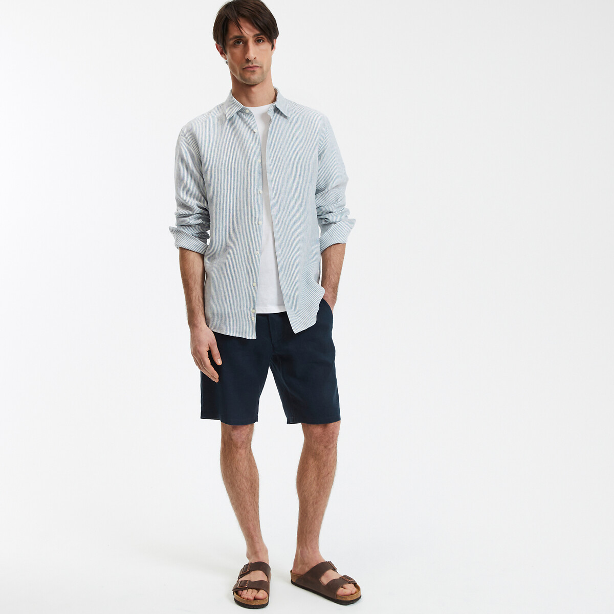 COLEÇÃO LA REDOUTE<br>Camisa reta de linho listrada com mangas compridas