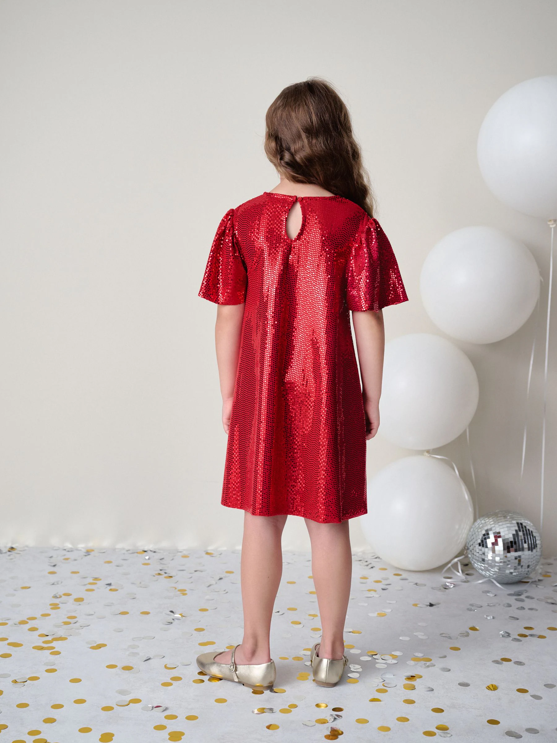 Rood - Jurk met glitters (3-16jr)