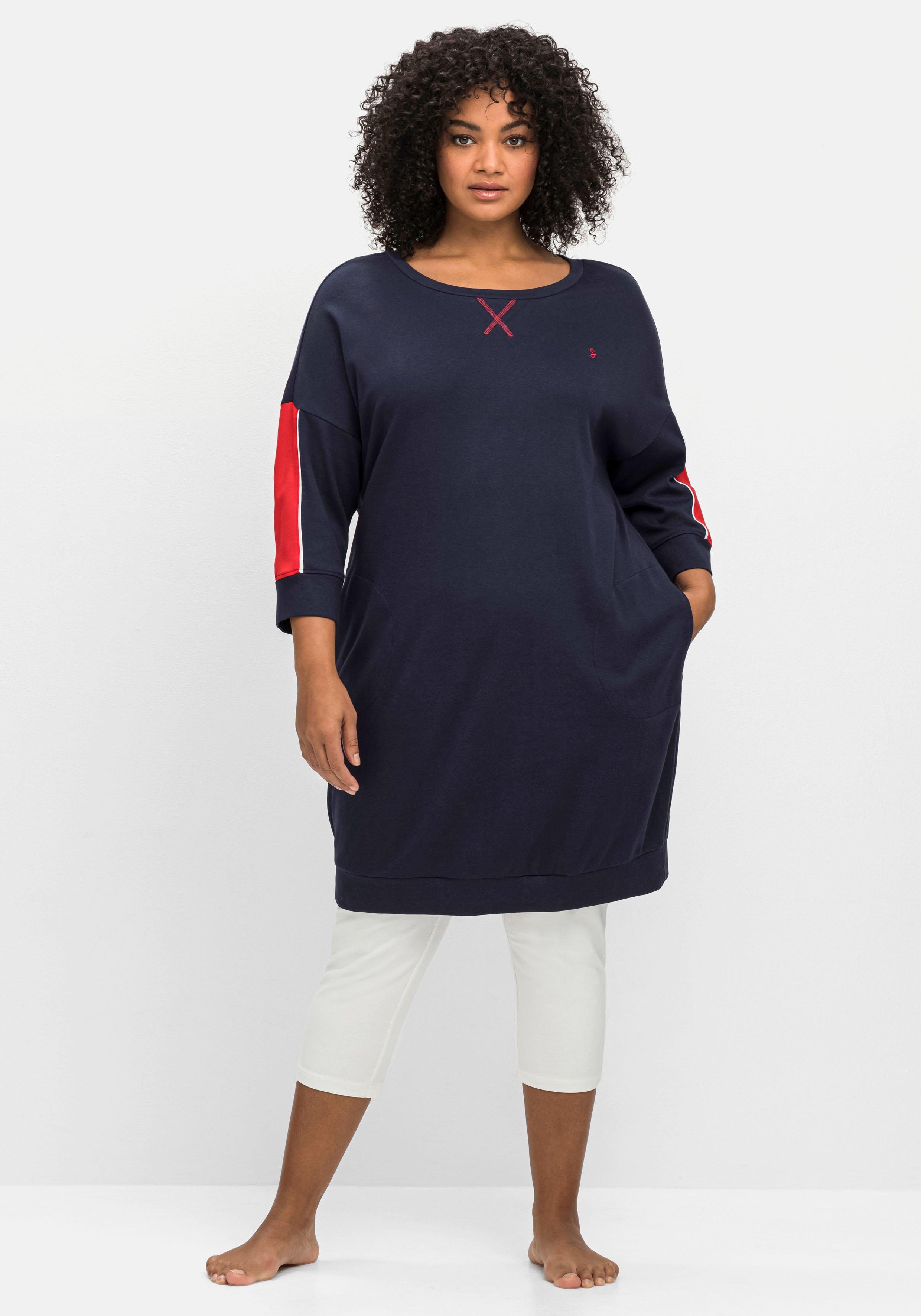 Relax-Shirtkleid mit Taschen und Kontraststreifen