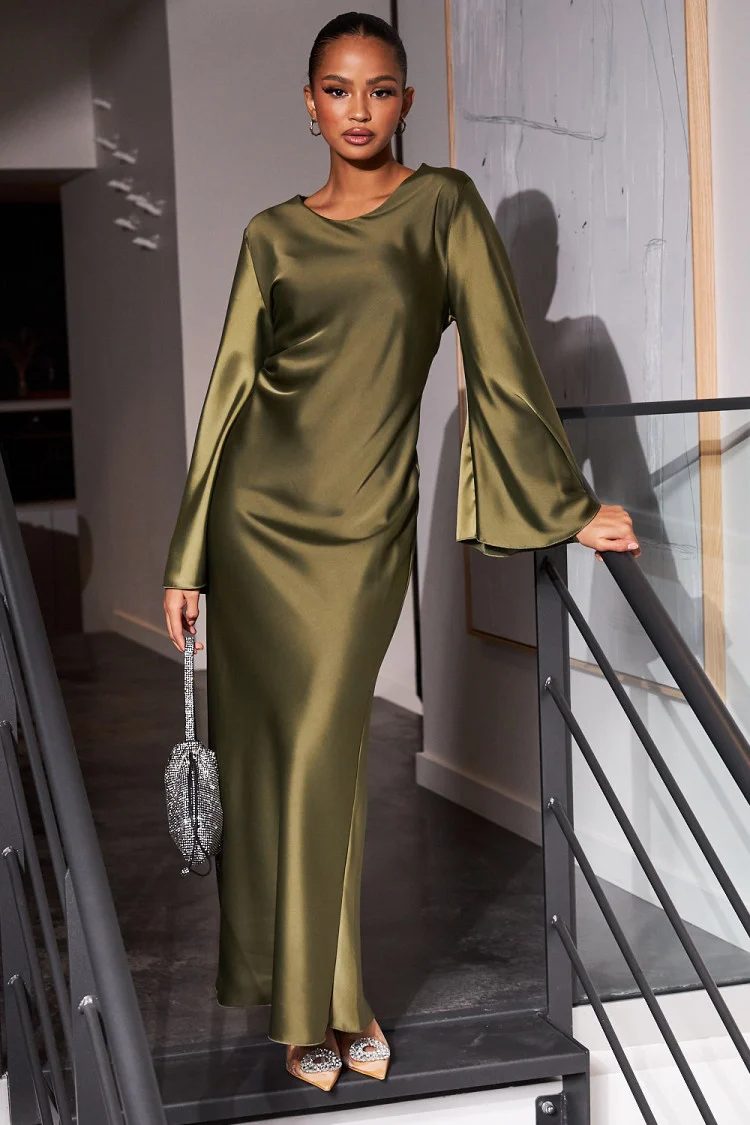 Robe ample satinée kaki