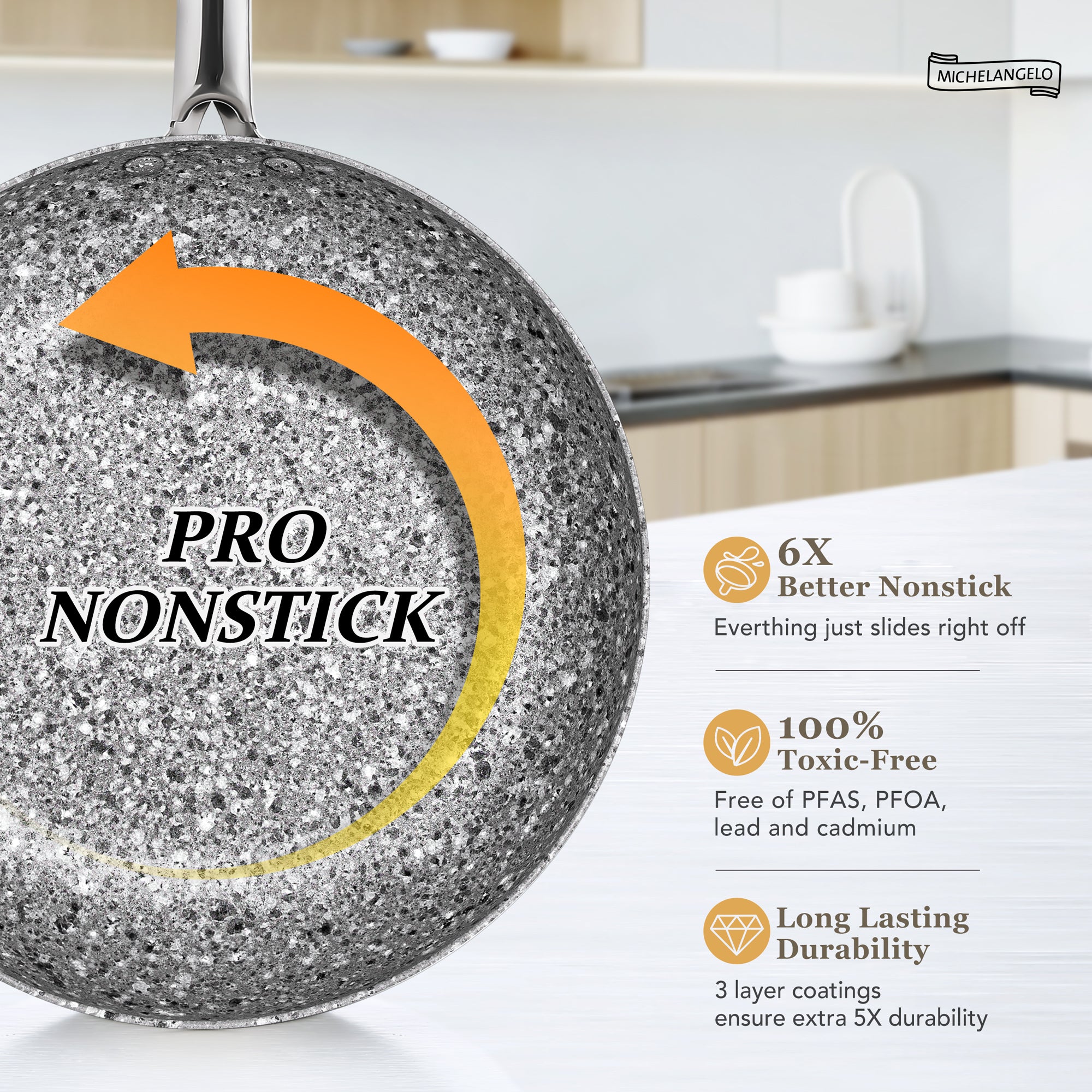 MICHELANGELO Frying Pan Set with Lid, 9.5