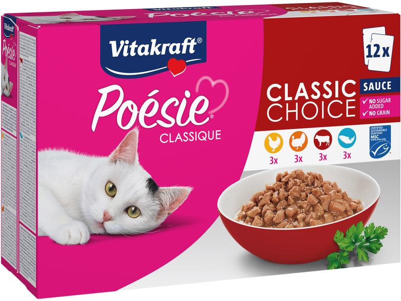 Vitakraft Nassfutter Poésie Classic Choice, Sauce Beutel, 1 Alleinfuttermittel für ausgewachsene Katzen