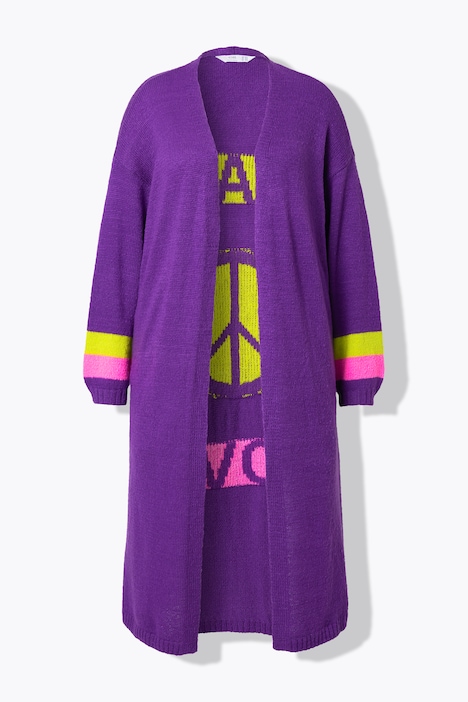 Long-Strickjacke, Rücken Peace-Motiv, offene Form