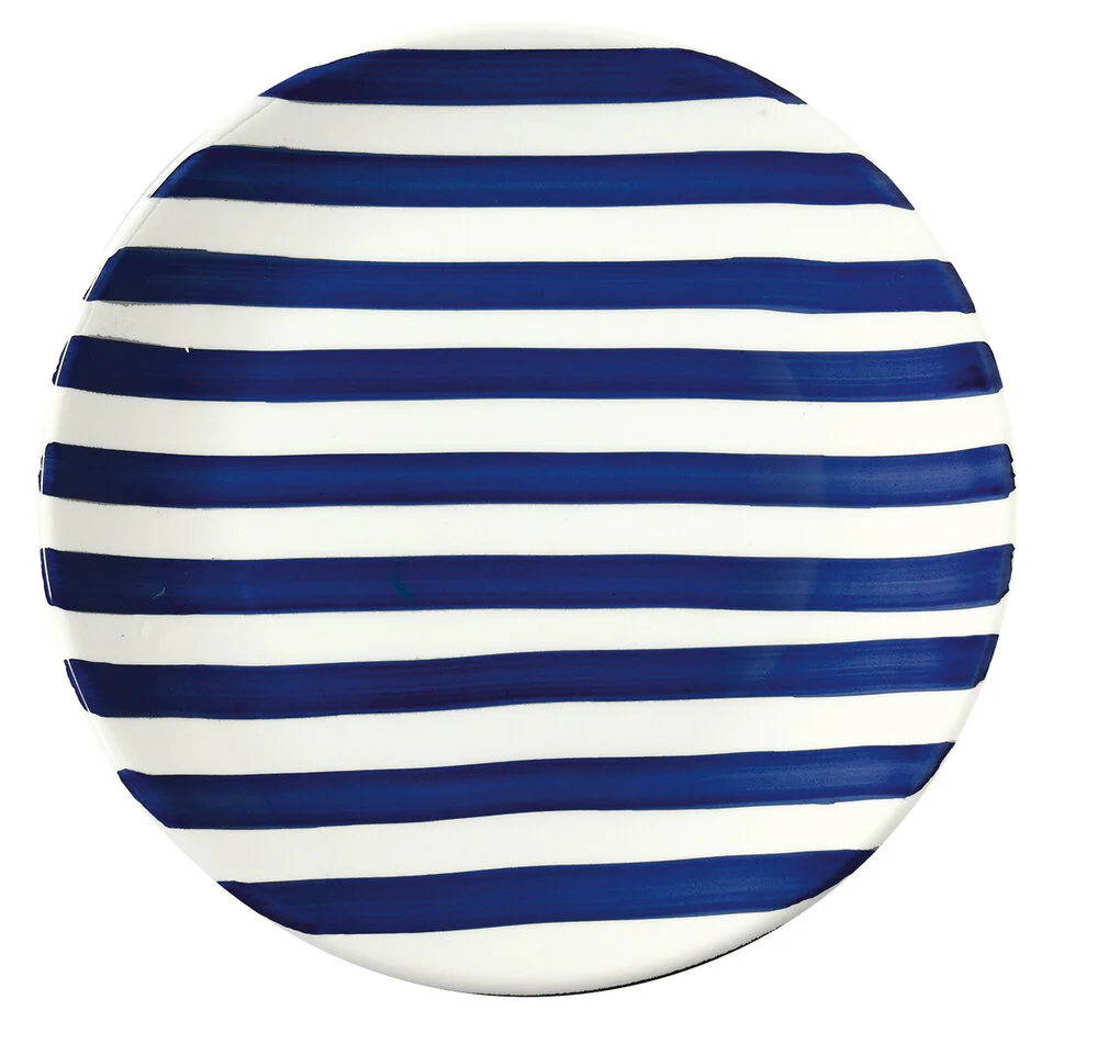 Easy Life  Håndmalet keramik frokosttallerken, Blue Righe - Ø20,5 cm
