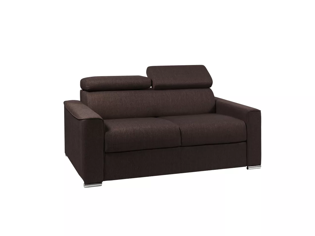 Canapé 2 places convertible express en tissu marron - couchage 120 cm - Matelas 22 cm avec mémoire de forme VIZIR