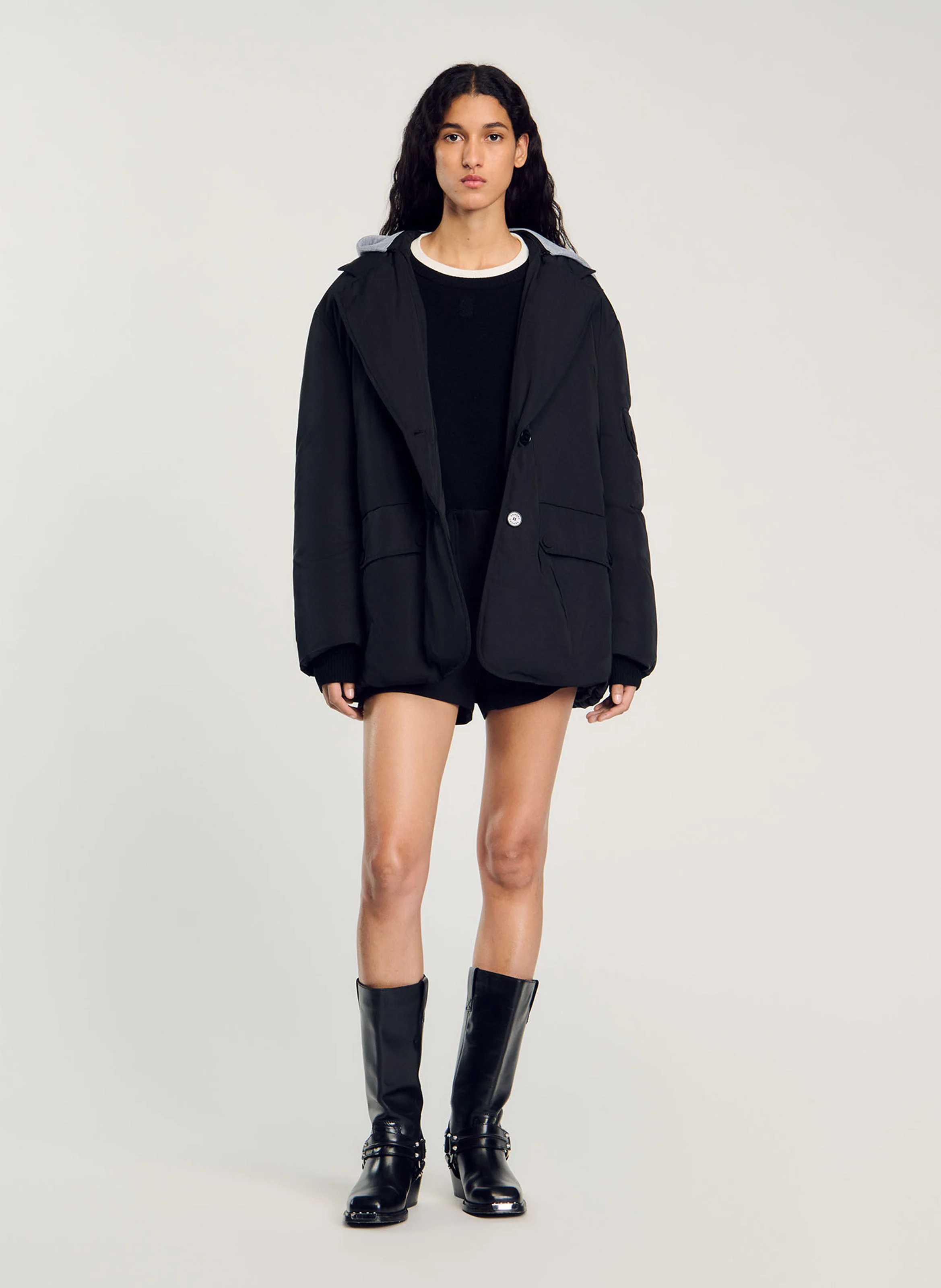 Manteau droit à capuche | Noir