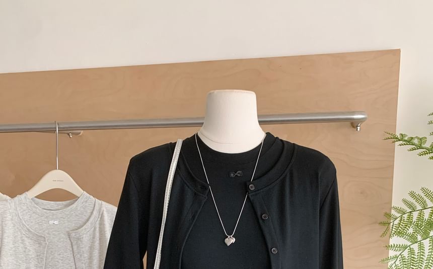 Dute - Set: Effen cami-top met ruches + vest met ronde hals