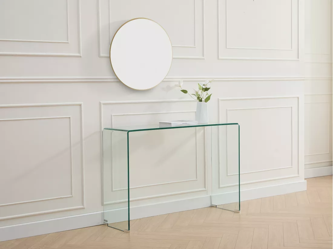 Console en verre trempé courbé - Transparent - ALONZO
