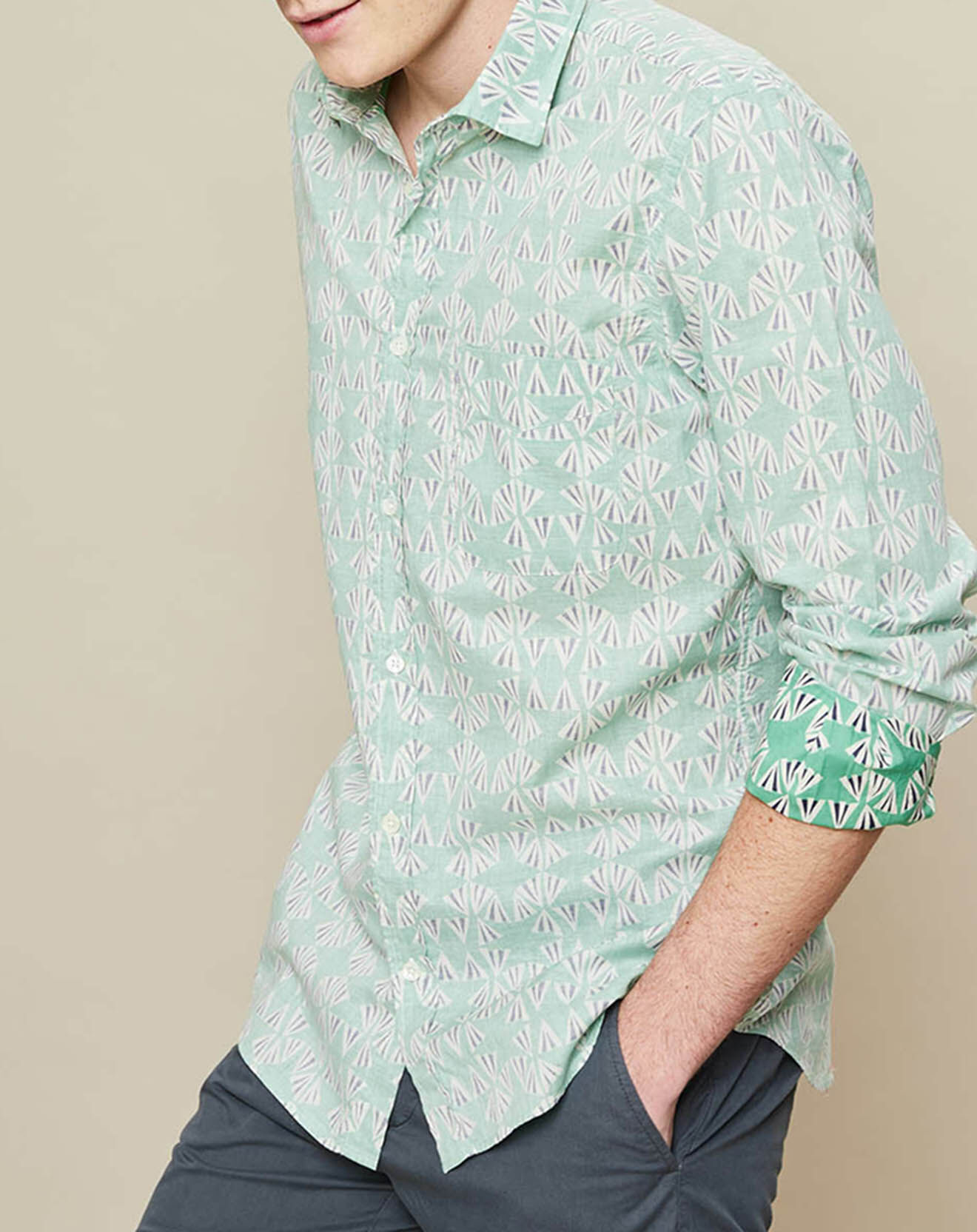 Hartford Chemise slim Storm Fans imprimée vert pâle