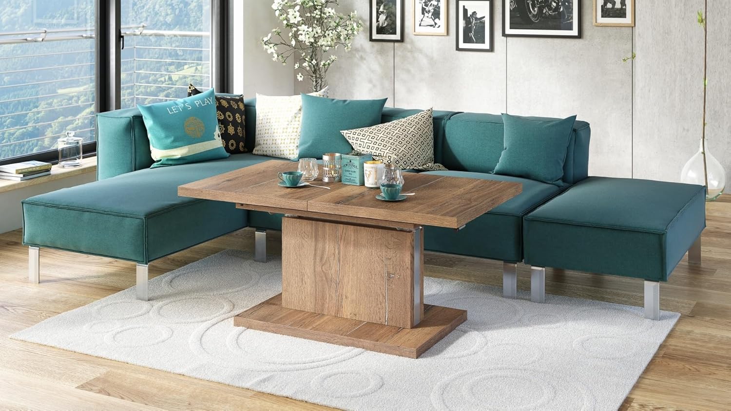 Mazzoni Aston Couchtisch ausziehbar höhenverstellbar 120/200cm in Eiche Halifax modern vielseitig Wohnzimmertisch Esstisch Beistelltisch Sofatisch platzsparend hochwertig Wohnzimmer