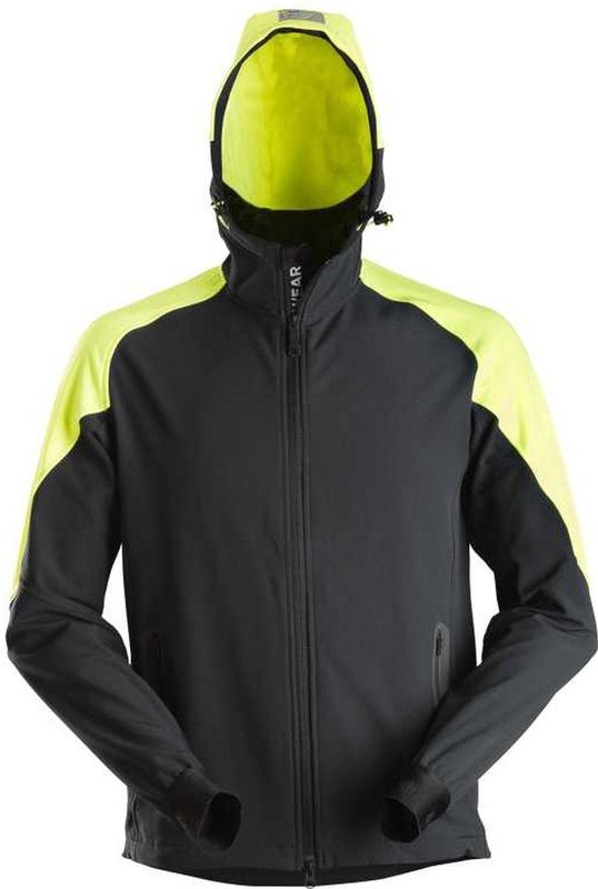 Snickers 8025 Neon Hoodie met Rits - Zwart/Neon Geel