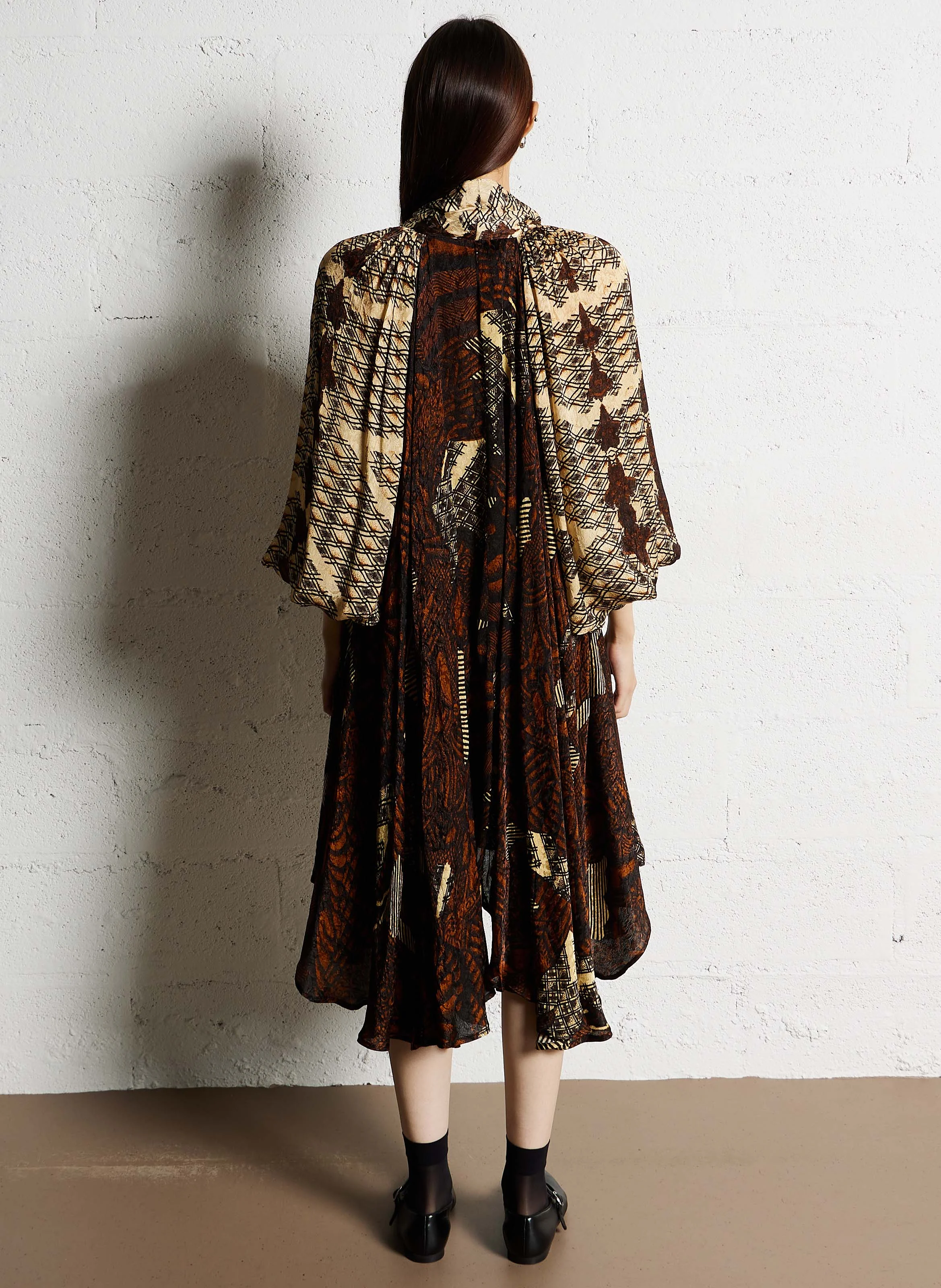 ABBEY - Robe midi col lavallière imprimée | Multicolore