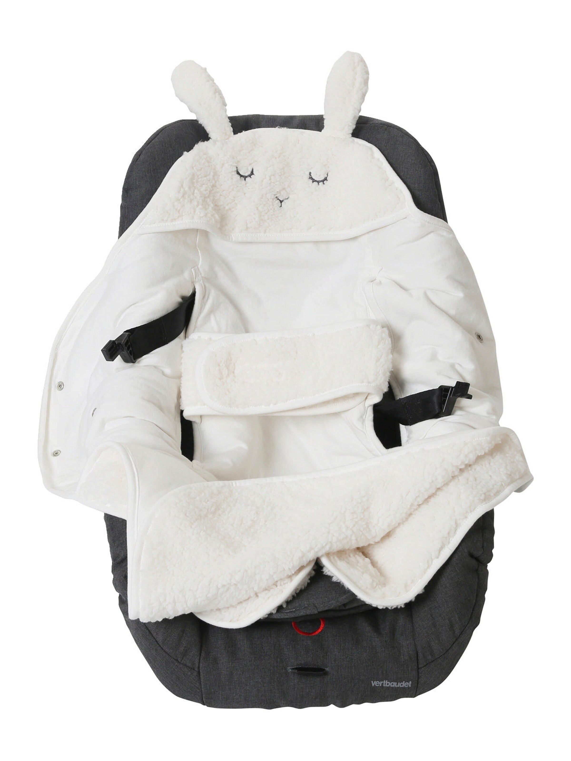 Vertbaudet Baby Plüsch-Ausfahrsack, Fell-Imitat wollweiß/hase