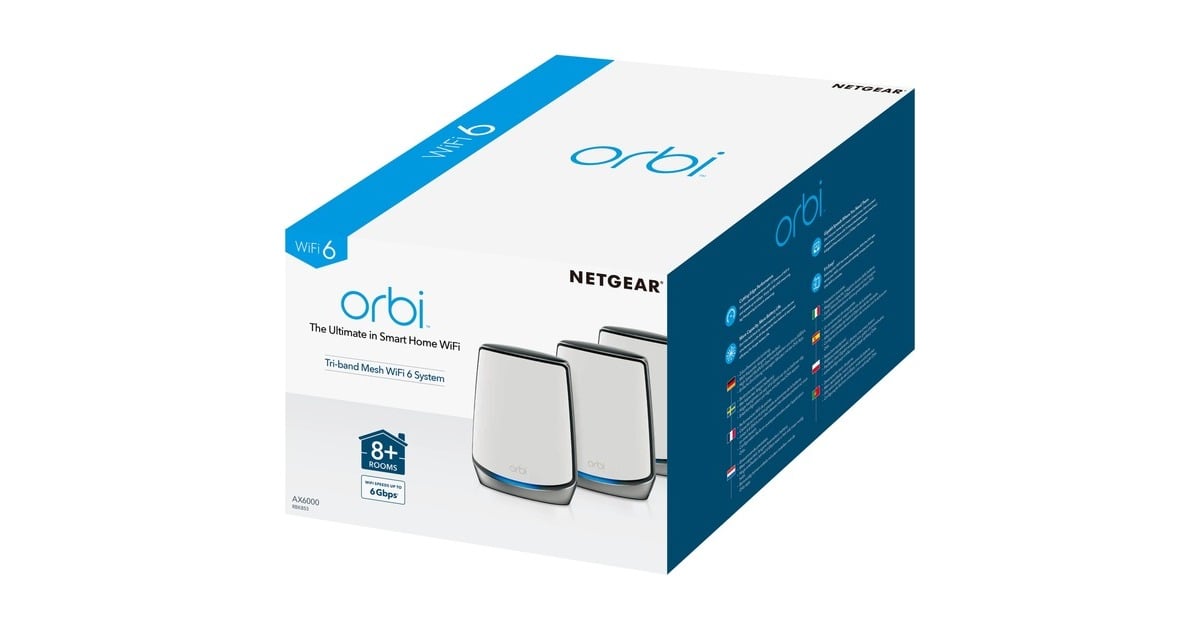 NetgearOrbi WiFi 6-systeem (RBK853) AX6000 mesh router  (1x Router (RBR850), 2x Satellieten (RBS850), Dekking tot 700 m²)
