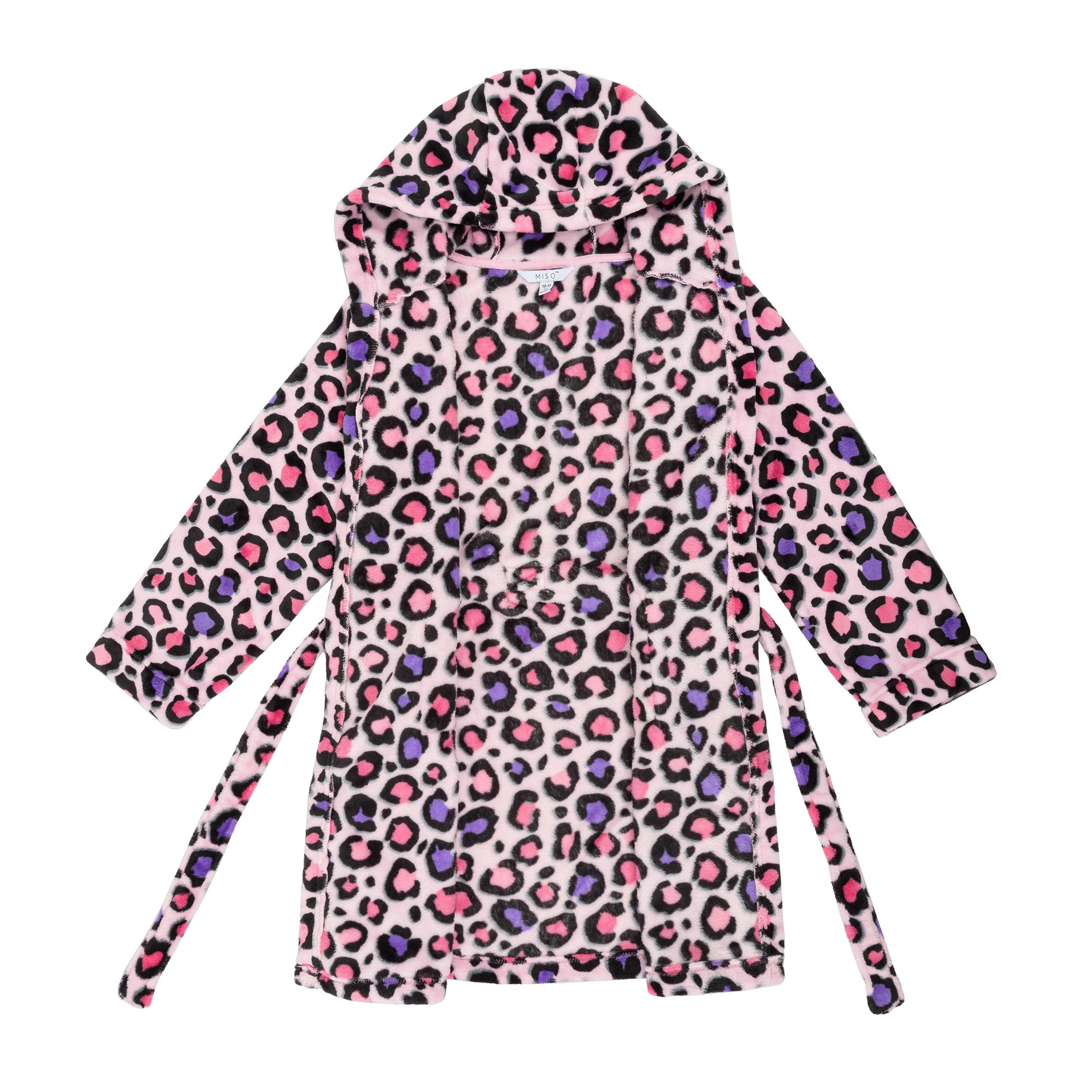 Miso Kids Girls Leopard Dressing Gown
