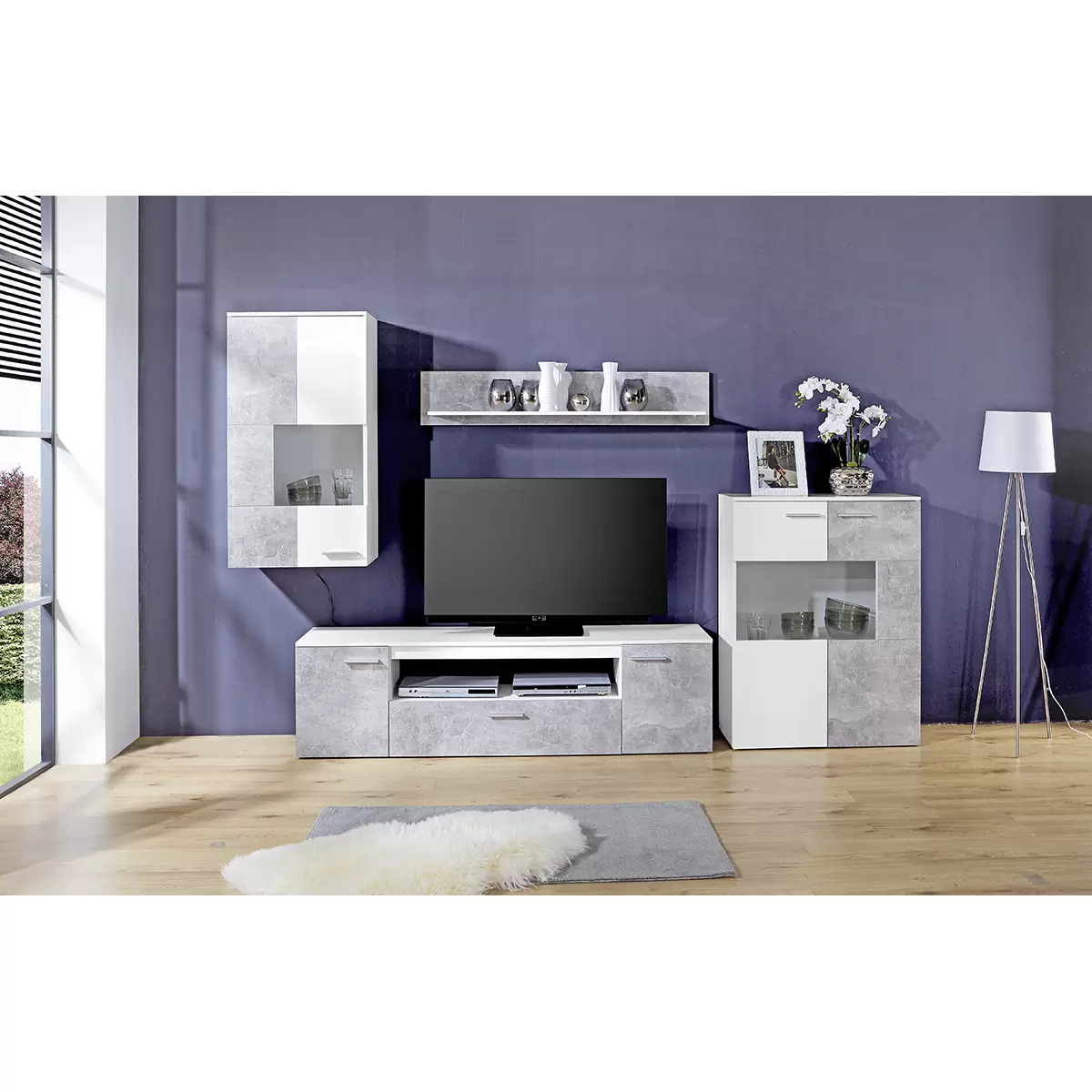 Wohnwand Vulcan weiss,Betonoptik