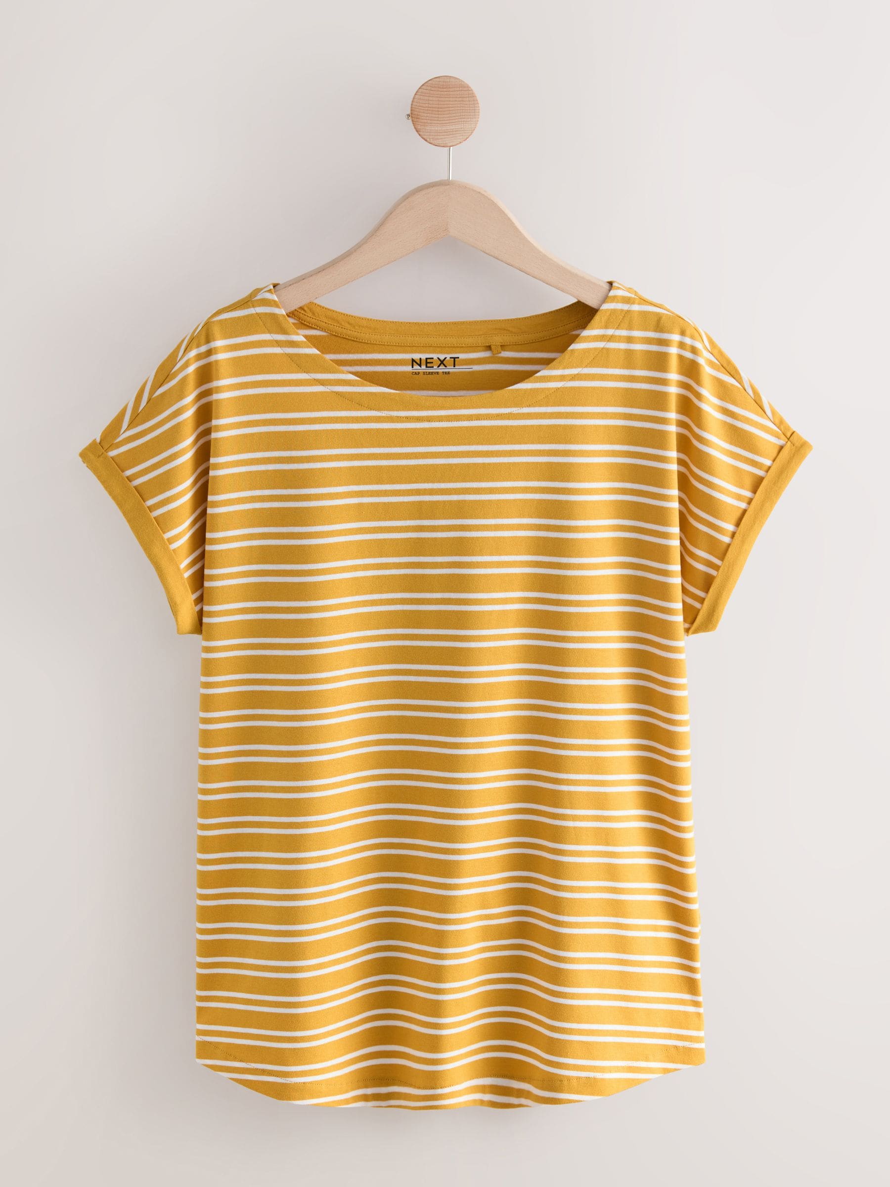 Roze/Groen/Wit/Geel strepen/palmprint - Set van 5 T-shirts met kapmouwtjes