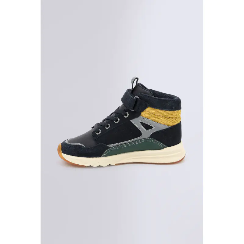 KIKAFAR MARINE VERT JAUNE SNEAKERS HAUTES Cuir Garçon