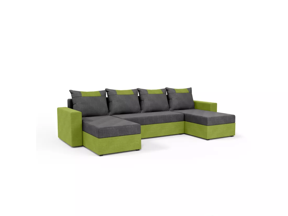 CANAPÉ PANORAMIQUE avec fonction de couchage Susanne jusqu’à 8 places, Gris clair+Vert