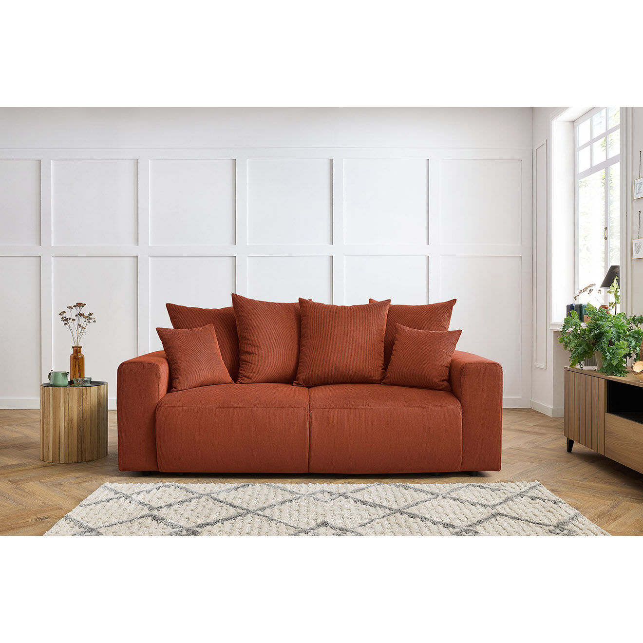 Bobochic Canapé droit fixe 2 places envy velours côtelé orange - 210x100x95 cm