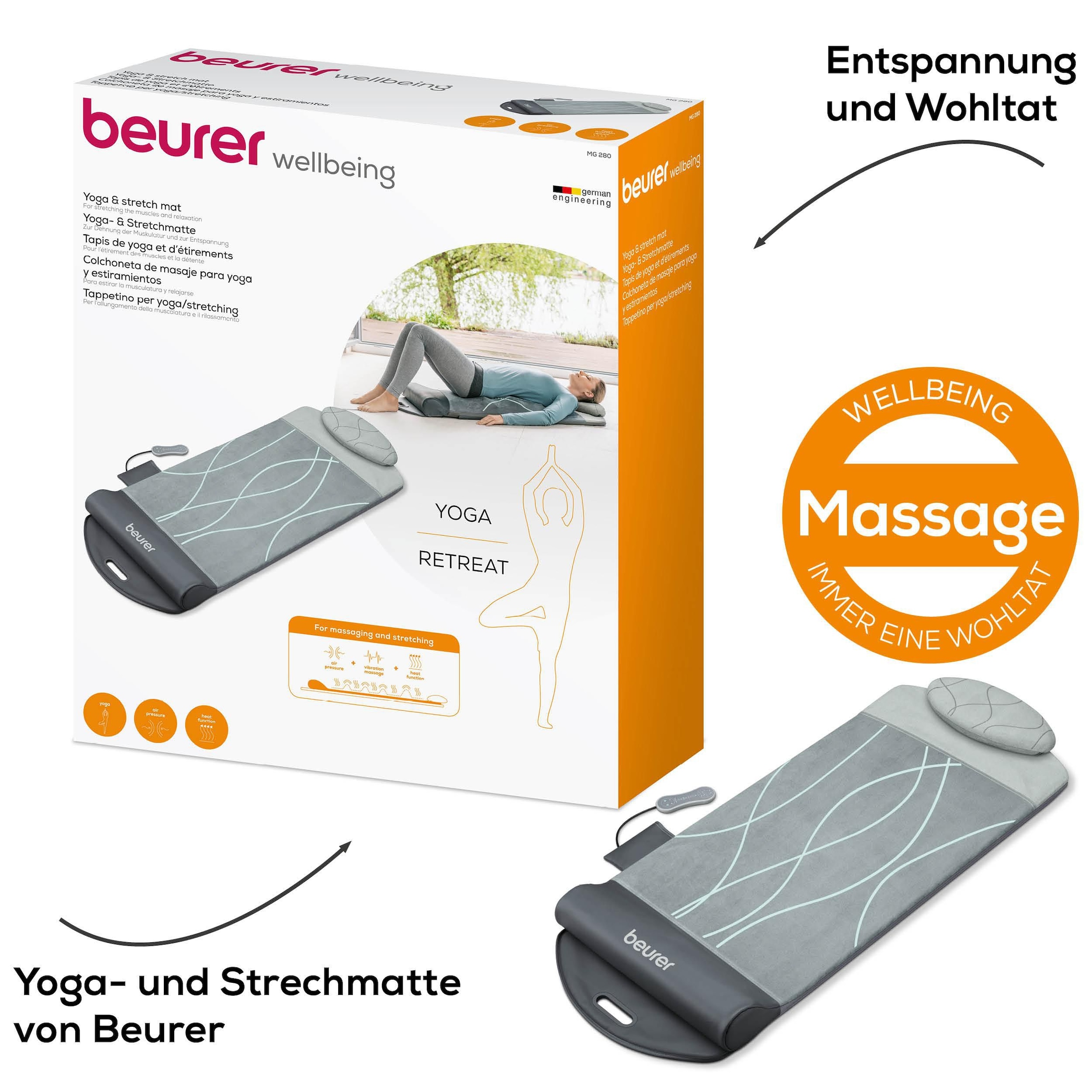 BEURER Massagematte »MG 280 Yoga-& Stretchmatte zum Dehnen & Stretchen« 7 Luftkammern zur Imitation von Yoga- & Dehnübungen, mit Wärmefunktion