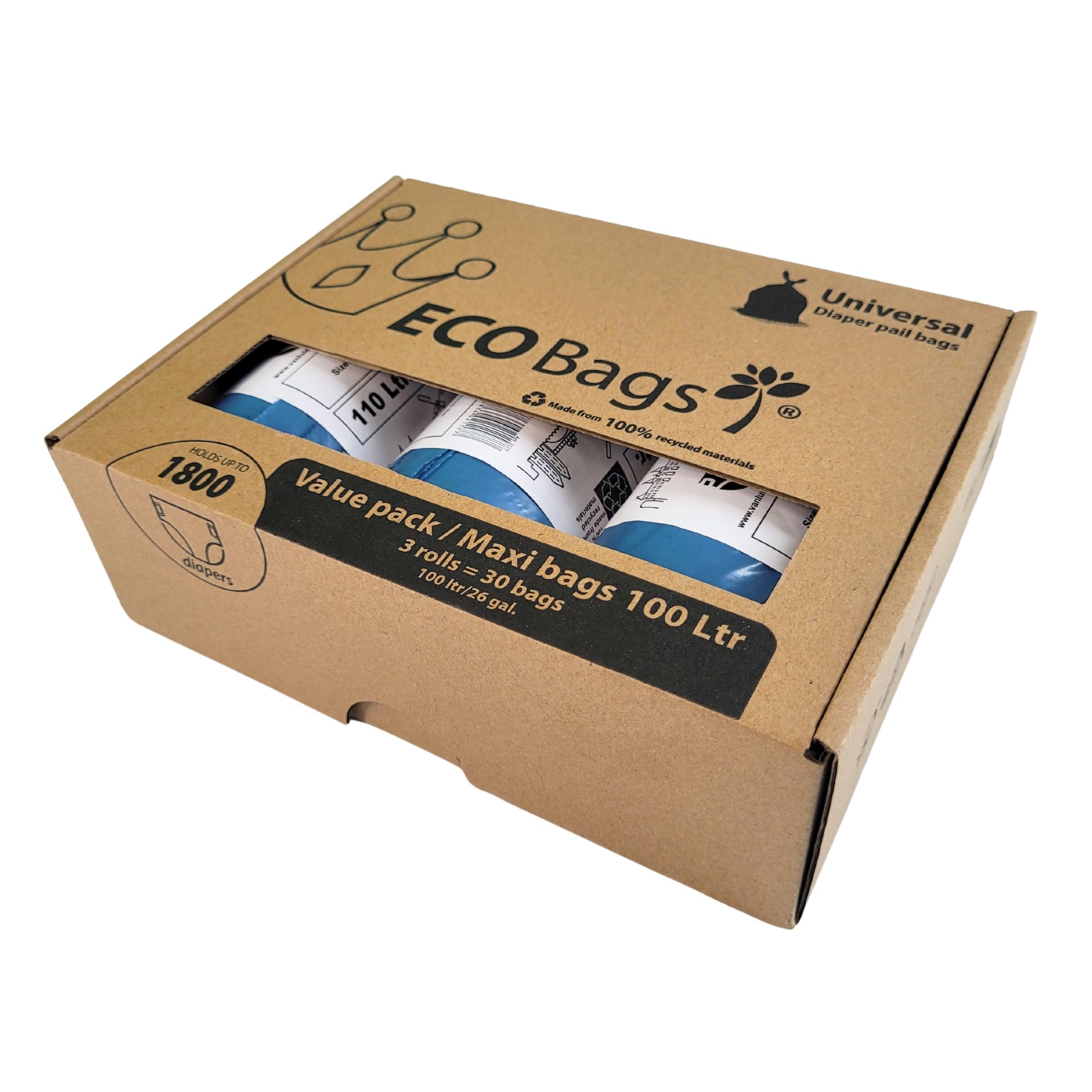 Diaper Champ ECO Bags – Umweltfreundliche Müllbeutel aus 100% recyceltem Material - 100 Liter