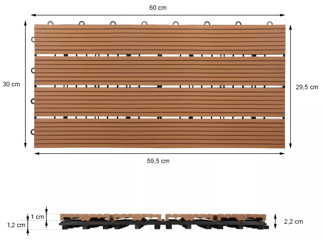 ECD Germany WPC Carreaux 60x30 cm - 30 Pièces par 5m² - avec Aspect de Bois - Marron Clair - Dalles