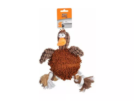 Jouet peluche canard sonore avec corde - Marron - L 28 x l 10 cm