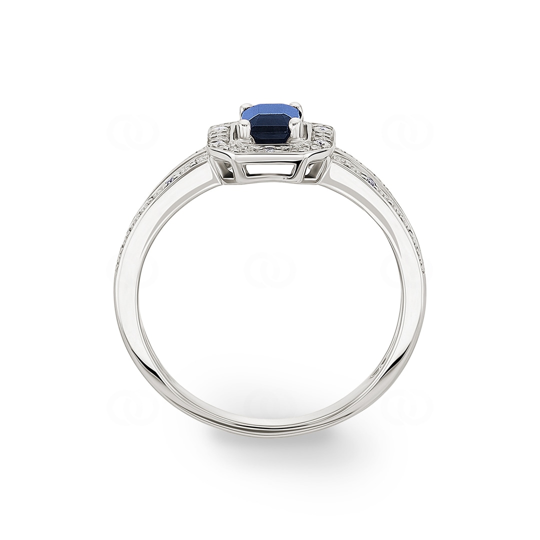 Damenring 750/18 K Weissgold mit Saphir Baguette 0.70ct. und Diamanten 0.04ct.
