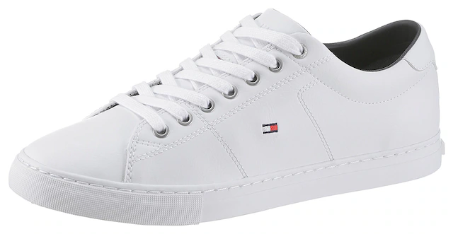 Tommy Hilfiger Sneaker »ESSENTIAL LEATHER SNEAKER«  , Freizeitschuh, Halbschuh, Schnürschuh mit Flaggenstickerei