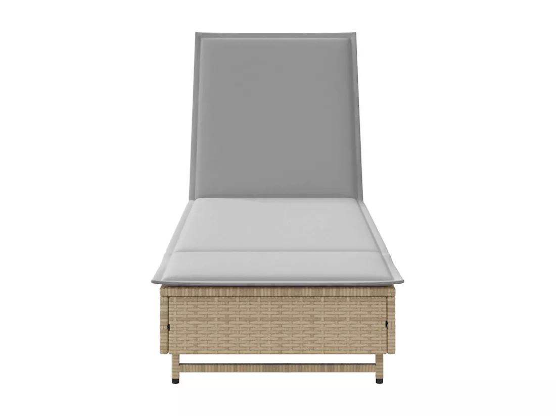 Chaise longue avec roues et coussin gris résine tressée
