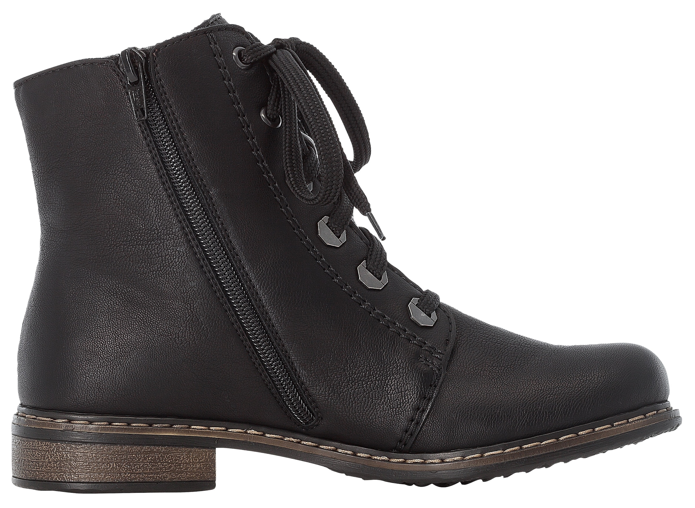 Rieker Schnürboots  , Schnürstiefelette, Blockabsatz, mit Zierreissverschluss aussen
