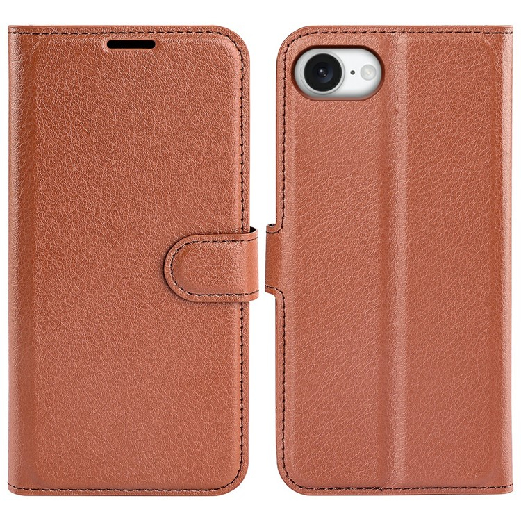 iPhone 16e Leder Tasche Flip Cover Litchi Look - Braun