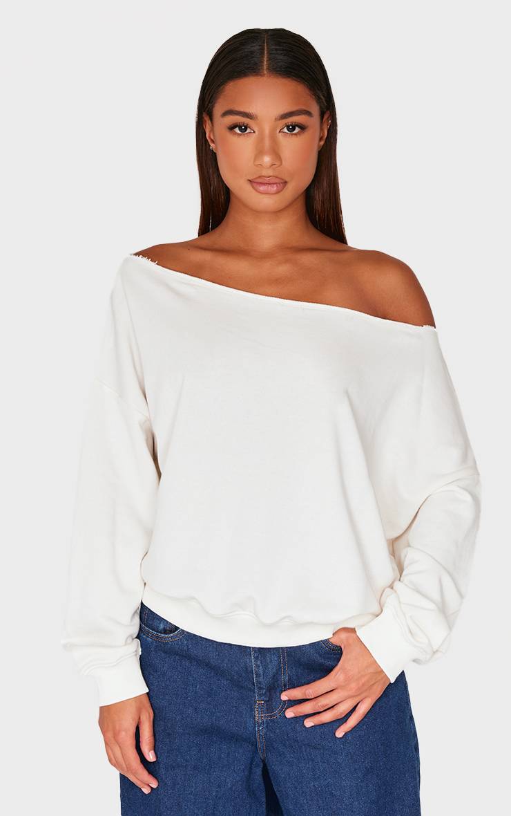 Crème Sweat-shirt Surdimensionné À Épaule Dénudée