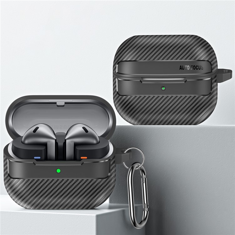 Samsung Galaxy Buds 3 / Buds 3 Pro Hardcase Schutzhülle Abdeckung Carbon Look mit Karabinerhaken - Schwarz