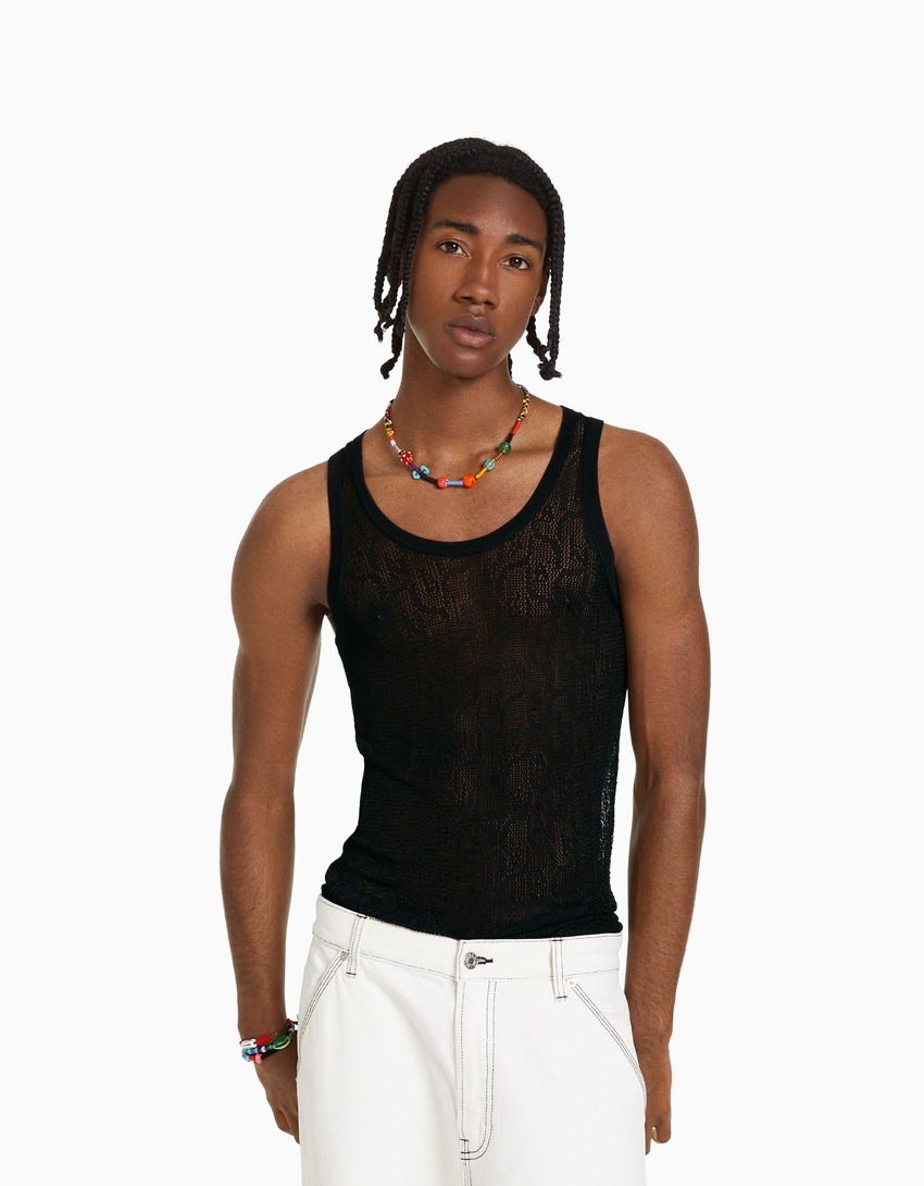 Camiseta de alças semitransparente