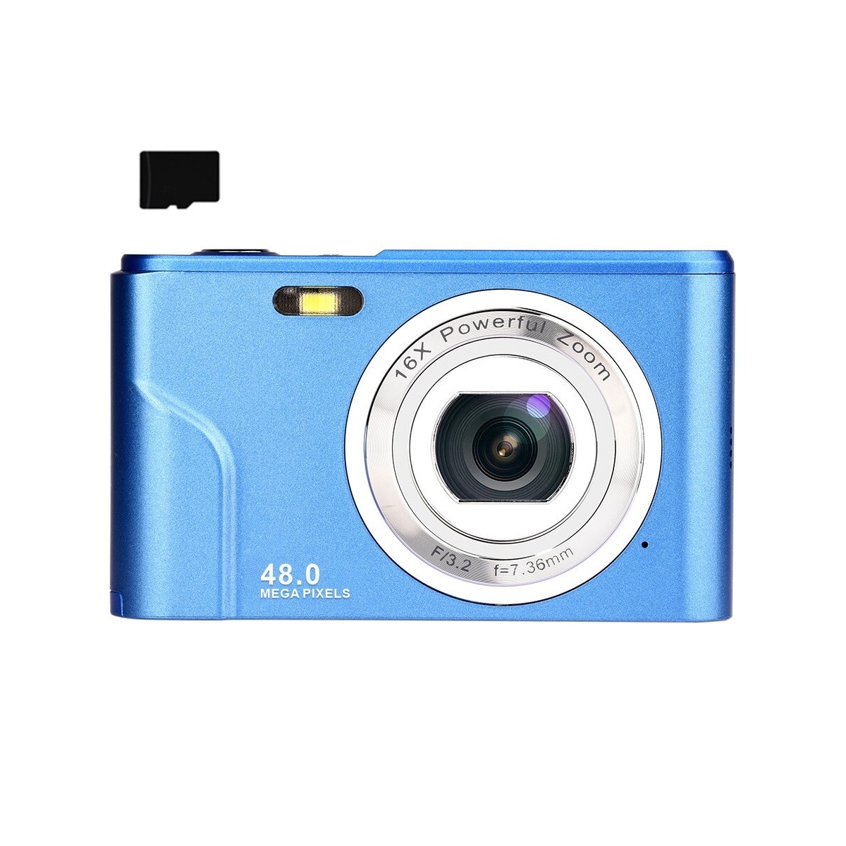 Digitalkamera med 48 MP, HD 1080p og 16x forstørring med 32GB minnekort Blå