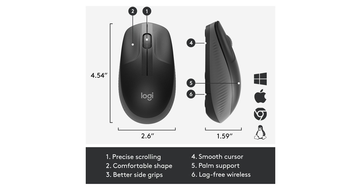 LogitechM190 Full-size wireless mouse  (Zwart, 1000 dpi)