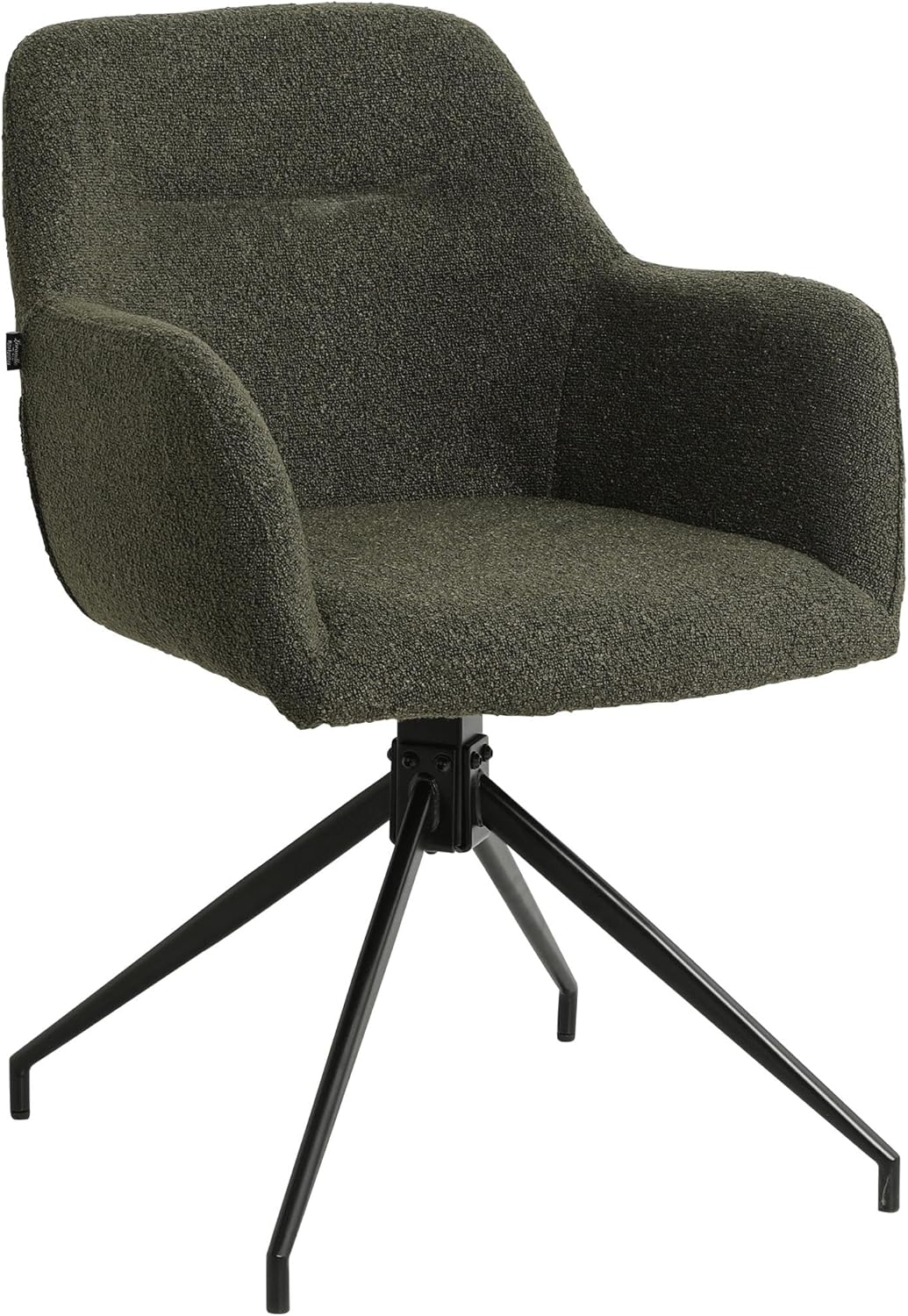 CLP Esszimmerstuhl drehbar Merlinda, Sessel mit Armlehnen in Teddy-Polsterung, 180° Swivel-Funktion, Polsterstuhl mit Metallgestell, Farbe:dunkelgrün