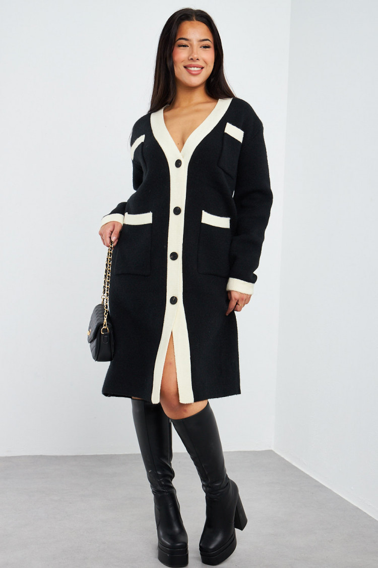 Gilet long bicolore noir/écru