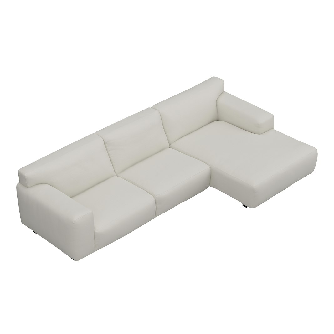 Vesta 2,5-seter med sjeselong høyre I Tekstil Cortina White, standardsøm, sort metallben 10 cm, Comfort CM