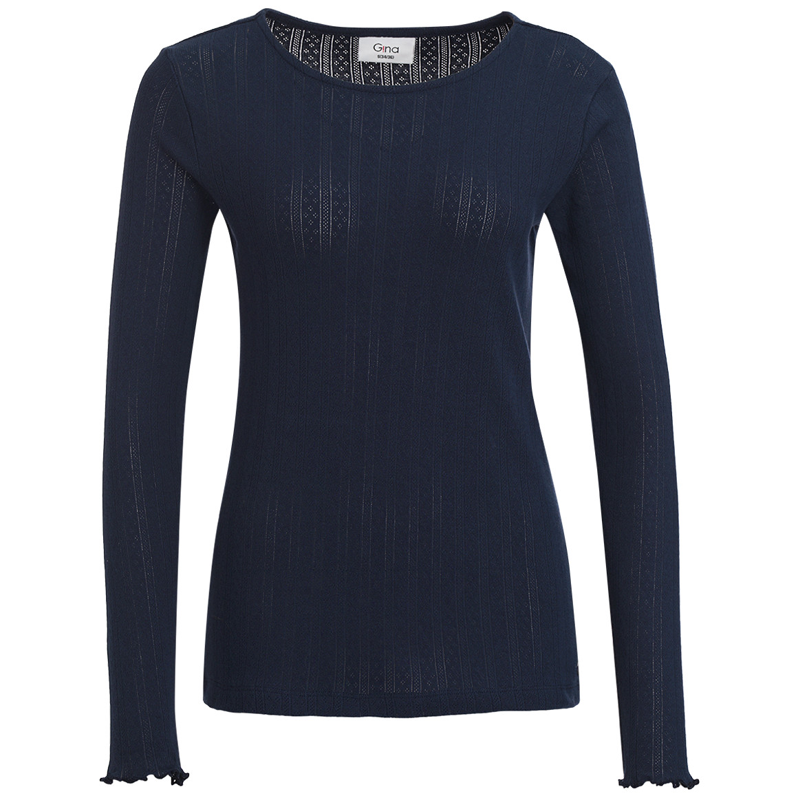 Gina Damen Langarmshirt mit Jaquardmuster dunkelblau