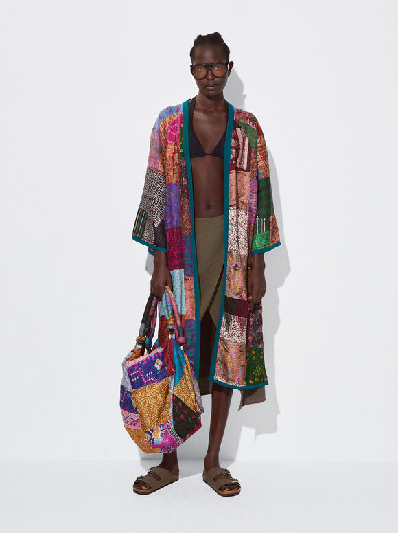 Quimono de seda patchwork - Multicolorido