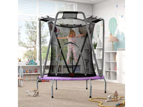 Trampoline de jardin ronde en acier galvanisé 147cm - avec filet de sécurité, balles de panier - charge max 50kg