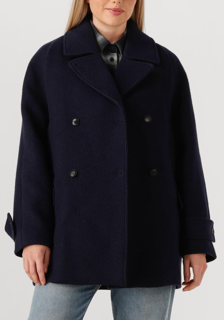 donkerblauwe closed mantel caban jacket