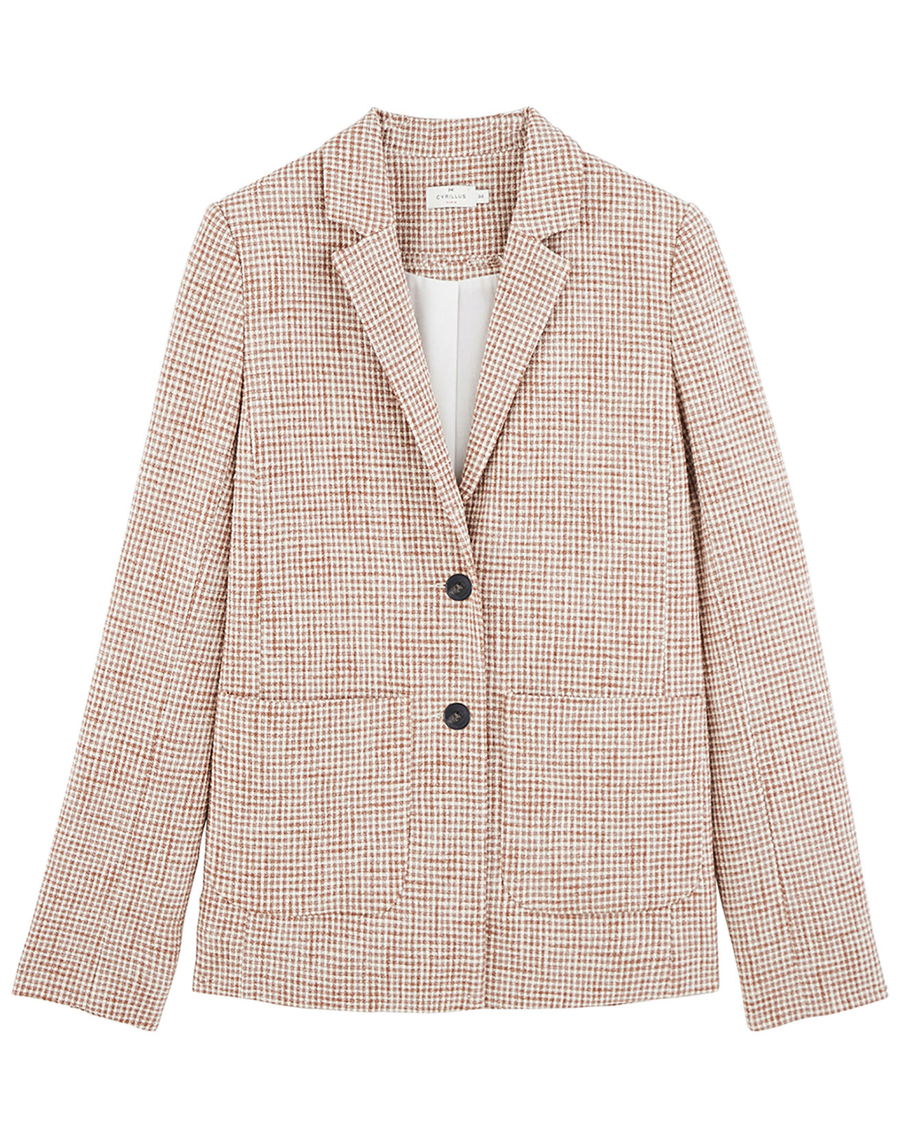 Cyrillus Veste de tailleur vichy marron/écru